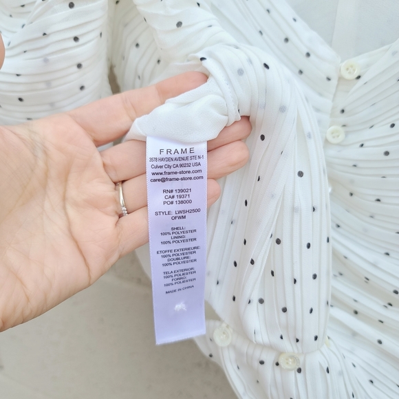 Frame | Puff Sleeve Polka Dot Ruched Georgette Top Size Medium - Picture 8 of 9